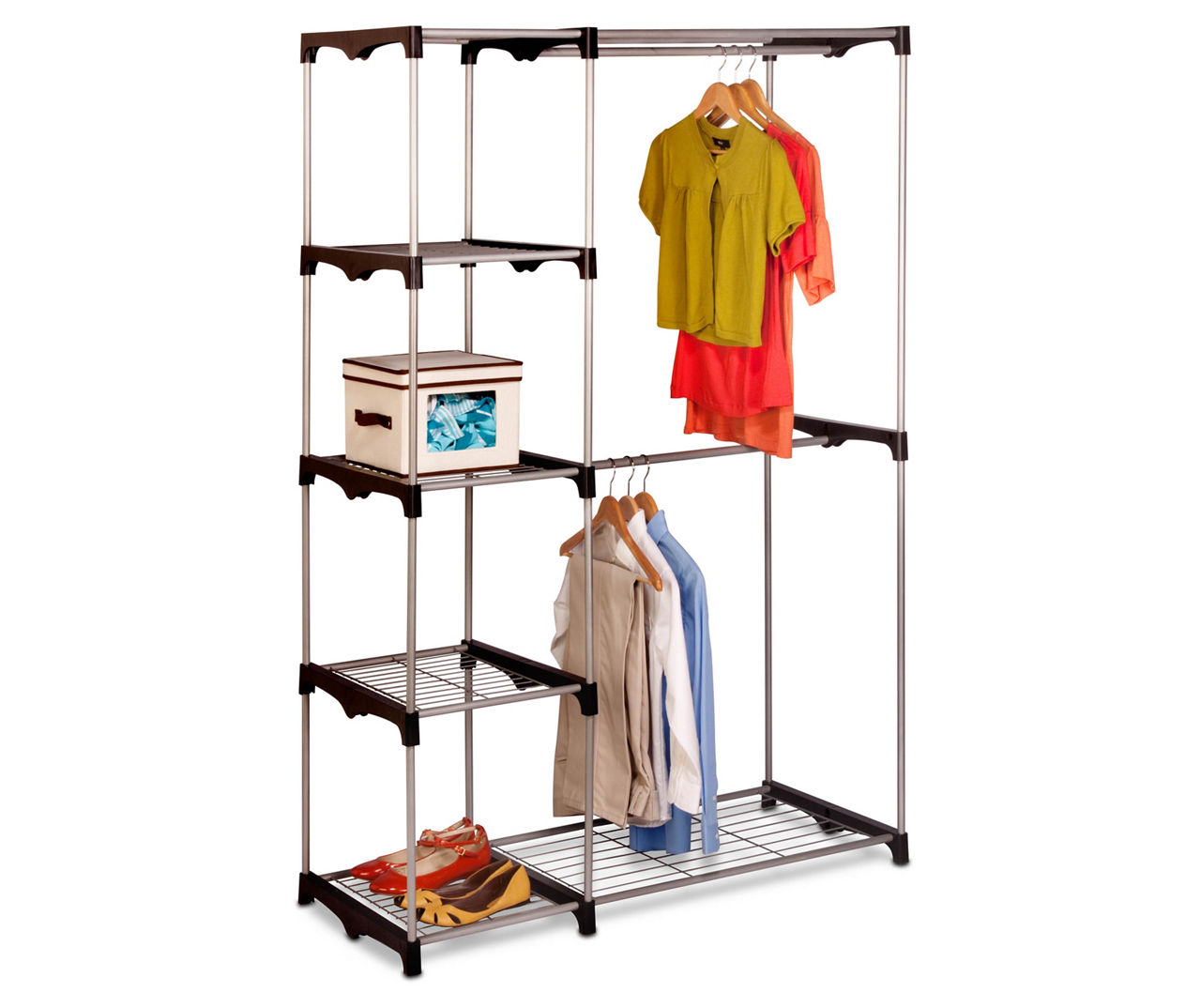 Closet Organizer with Double Garment Bar & Shelves