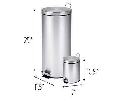 30L and 3L Stainless Steel Step Trash Can Combo, Round
