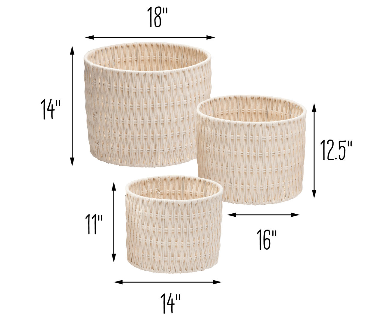 White Round Rope Nesting 3-Piece Basket Set | Big Lots