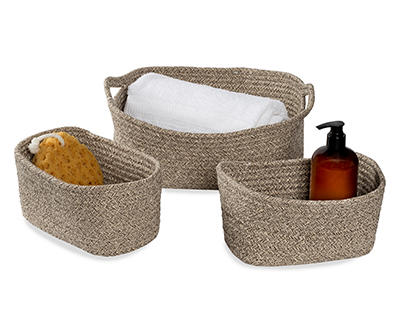 Set of 3 Nested Cotton Baskets with Handles, Champagne