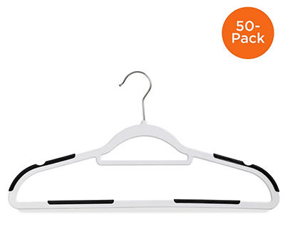 White Slim Anti-Slip Hangers, 50-Count
