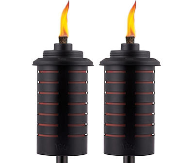 65" Black & Orange Metal Outdoor Torches, 2-Pack