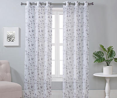 Cassandra Gray Sheer Grommet Curtain Panel Pair, (84