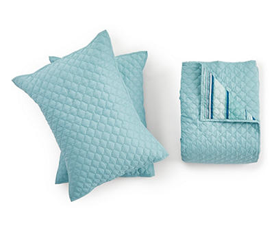 Aqua Reversible 3-Piece Polyester King Quilt Set