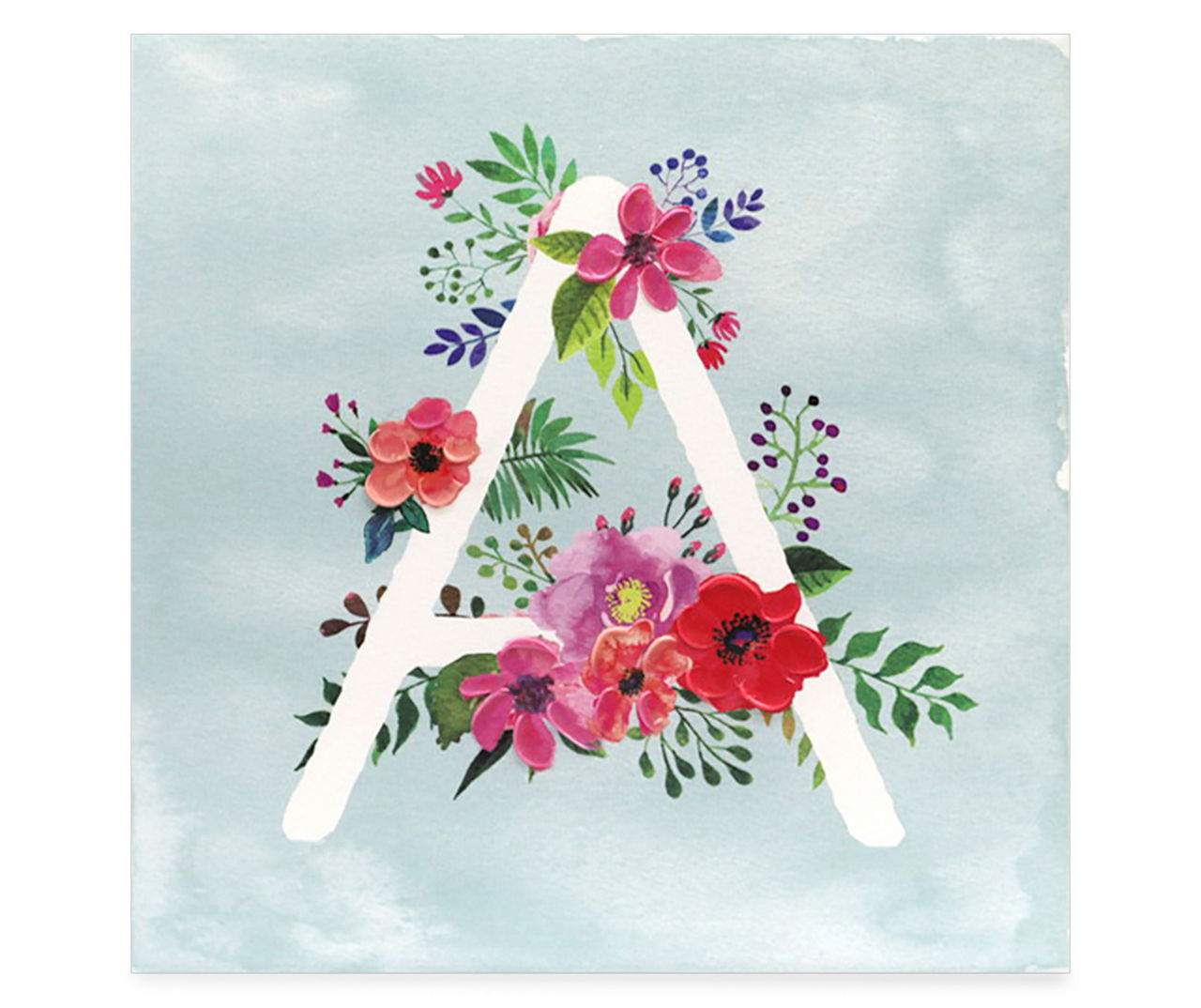 "A" Floral Monogram Wall Canvas