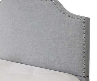 Willow River Light Gray Queen Upholstered Bed with Nailhead, Padded Headboard, And Platform-Style Base