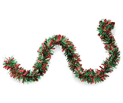 50' Red & Green Wide Cut Tinsel Garland