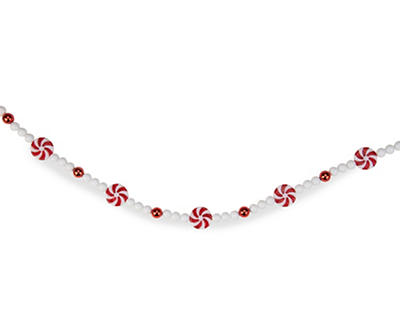 9' Red & White Peppermint Candy Beaded Garland