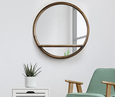 Brown Wall Mirror with Storage Shelf