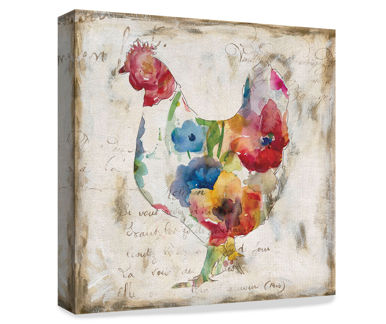 Flowered Hen & Rooster 2-Piece Wrapped Canvas Set