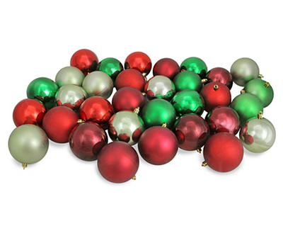 Red & Green Shiny & Matte 32-Piece Shatterproof Plastic Ornament Set