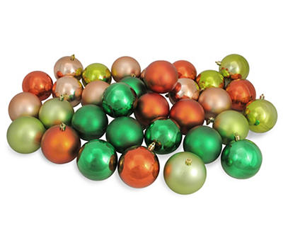 Green & Orange Shiny & Matte 32-Piece Shatterproof Plastic Ornament Set