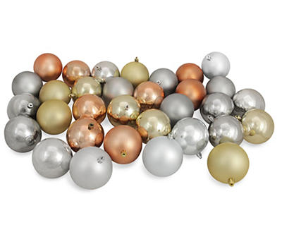 Silver & Brown Shiny & Matte 32-Piece Shatterproof Plastic Ornament Set