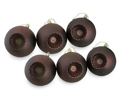 6ct Matte Brown Retro Reflector Shatterproof Christmas Ball Ornaments 4" (100mm)