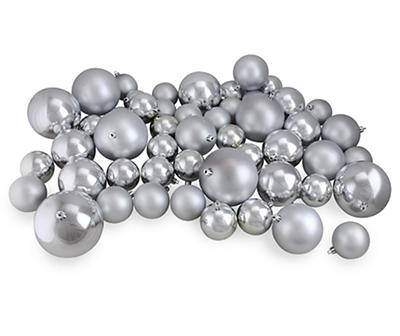 Silver Shiny & Matte 50-Piece Shatterproof Plastic Ornament Set