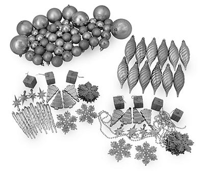 Silver 125-Piece Shatterproof Plastic Ornament Set