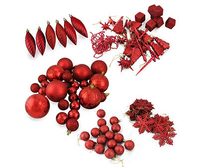 Apple Red 125-Piece Shatterproof Plastic Ornament Set