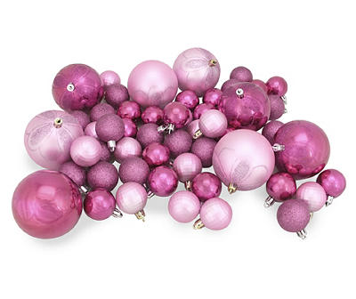 Bubblegum Pink 4-Finish 125-Piece Shatterproof Plastic Ornament Set