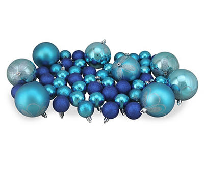 Blue 125-Piece Shatterproof Plastic Ornament Set
