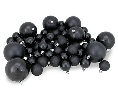 Black 125-Piece Shatterproof Plastic Ornament Set