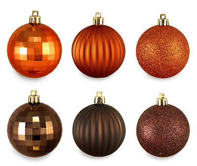 Brown & Orange 3-Finish 100-Piece Shatterproof Plastic Ornament Set