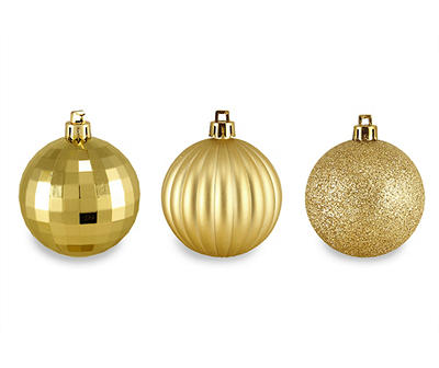 Gold 3-Finish 100-Piece Shatterproof Plastic Ornament Set