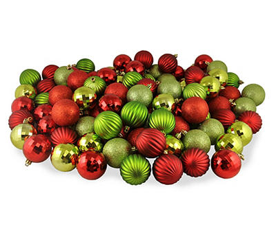 Red & Green 3-Finish 100-Piece Shatterproof Plastic Ornament Set