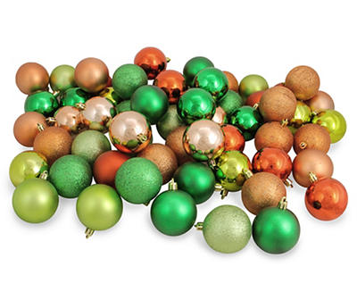 Green & Orange 3-Finish 60-Piece Shatterproof Plastic Ornament Set