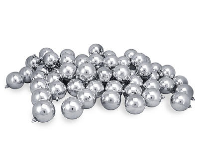 Silver Shiny 60-Piece Shatterproof Plastic Ornament Set