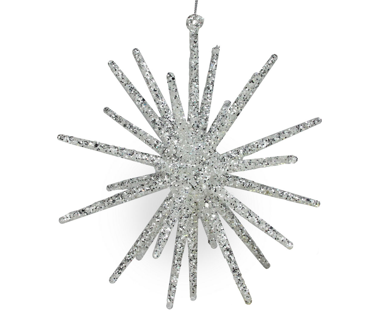 12" Silver Glitter Starburst Plastic Ornament
