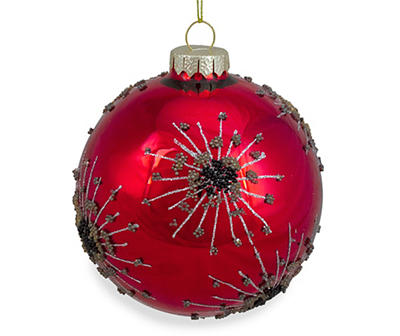Red Beaded Snowflake Ball Glass Ornament