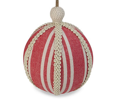 Red & White Stripe Ribbon Ball Fabric Ornament