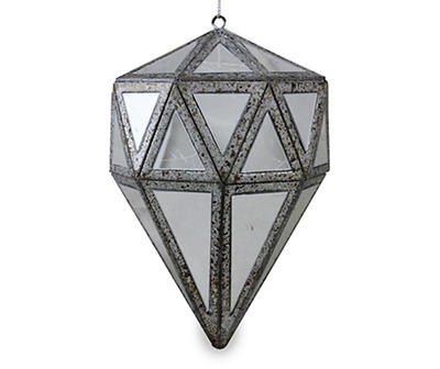 Gray Mirrored Geometric Drop Plastic Ornament
