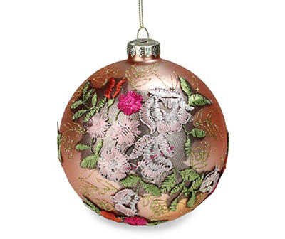 Pink Floral Ball Glass Ornament