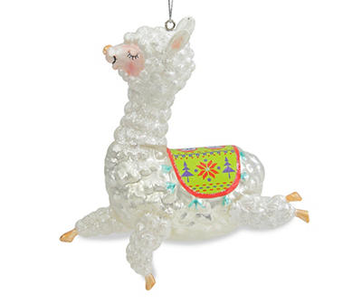 Jumping Llama Glass Ornament