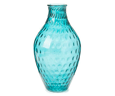 Blue Hammered Glass Vase, (14")