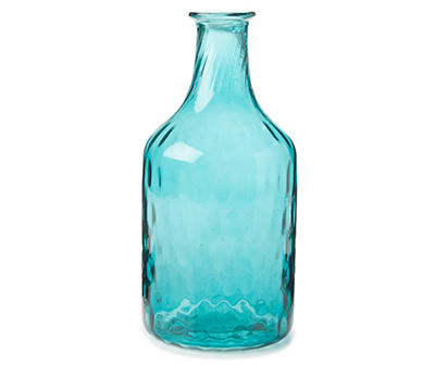Blue Hammered Bottle Vase, (10