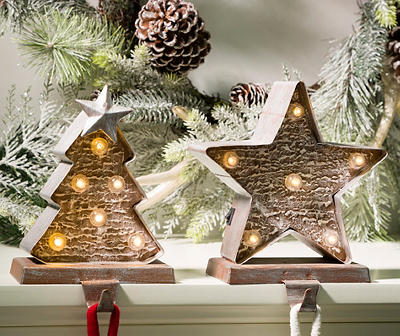 Star & Tree 2-Piece Light-Up Stocking Holder Set