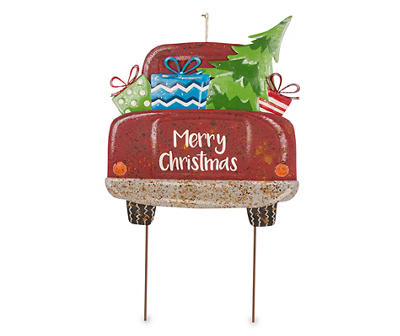 31.89"H Rusty Metal Christmas Truck Yard Stake or Standing D�cor or Wall D�cor (KD, Three Function)