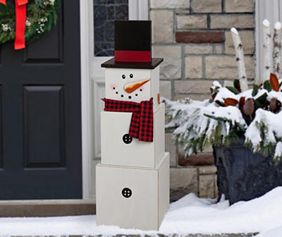 Reversible Side Snowman Stacking Box Decoration with Winter and Fall Displays 