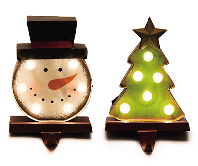 Snowman & Tree 2-Piece Light-Up Stocking Holder Set