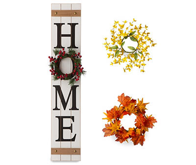 42"H Wooden "Home" Floral Porch Sign Set, w/ 3 Changable  floral wreaths?Spring/ Fall/ Christmas?