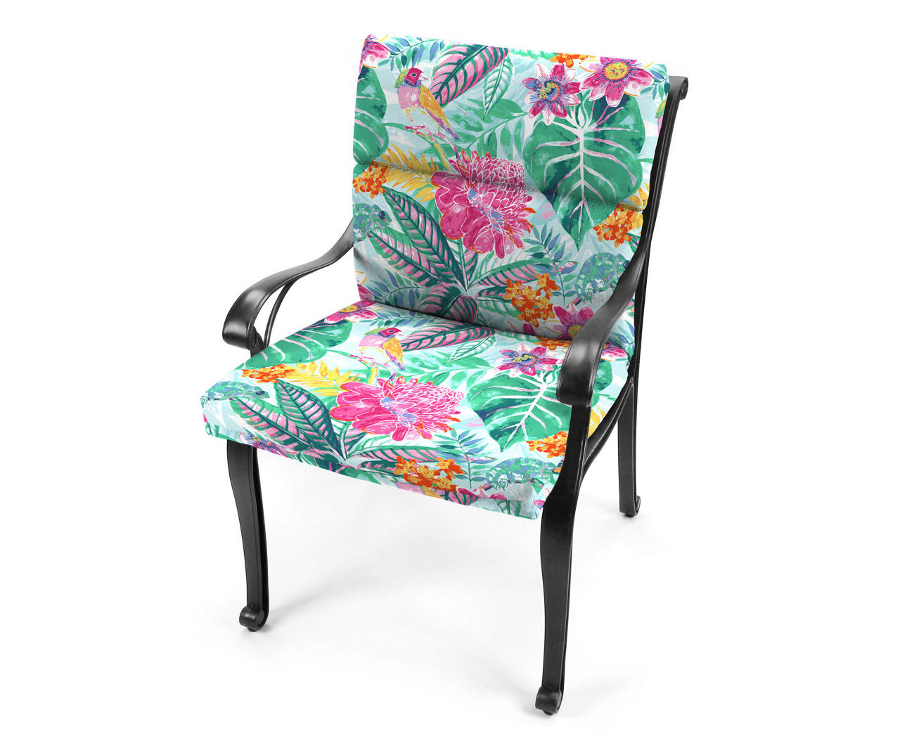 Jordan Manufacturing - Killian Rojo Tropical Floral & Stripe Reversible Outdoor Chair Cushion