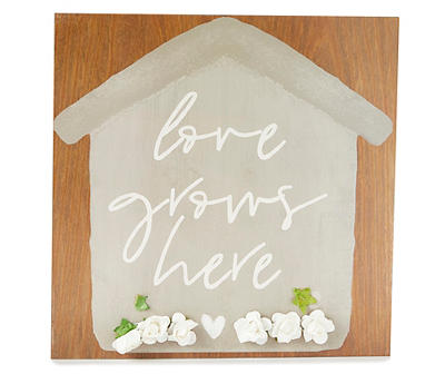 "Love Grows Here" House Shaped Plaque With Flowers