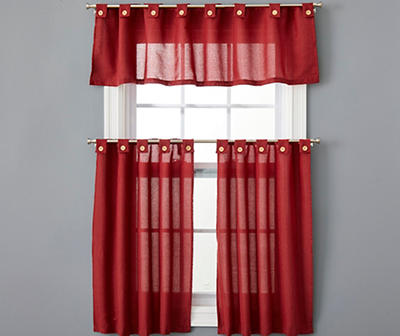 Chambray Red Valance & Tier 3-Piece Curtain Set