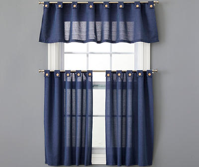 Chambray Blue Valance & Tier 3-Piece Curtain Set