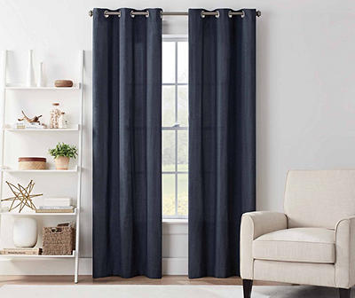 Indigo Chambray Light Filtering Grommeted Curtain Panel Pair, (84