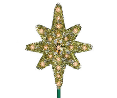 Gold Tinsel Star of Bethlehem Light-Up Tree Topper with Clear Lights