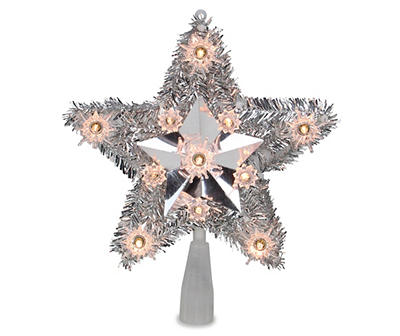 Silver Tinsel Star Light-Up Tree Topper