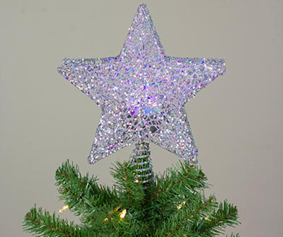 13" LED Lighted Silver Glittered Star with Rotating Projector Christmas Tree Topper